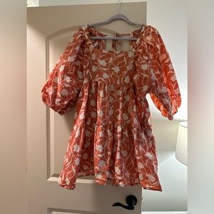 a new day - orange puff sleeve dress